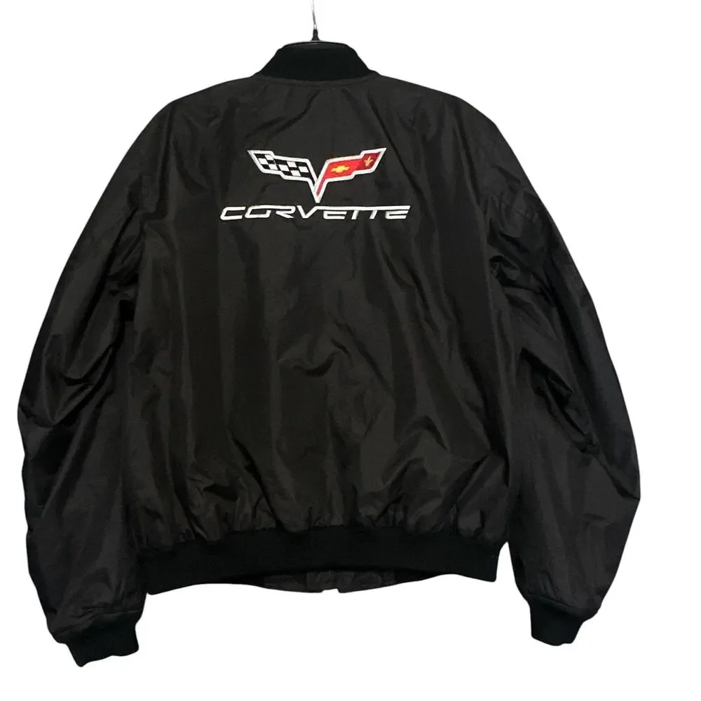Corvette C6 Aviator Bomber Jacket Black Embroidered Logo Zip Sleeve Mens L